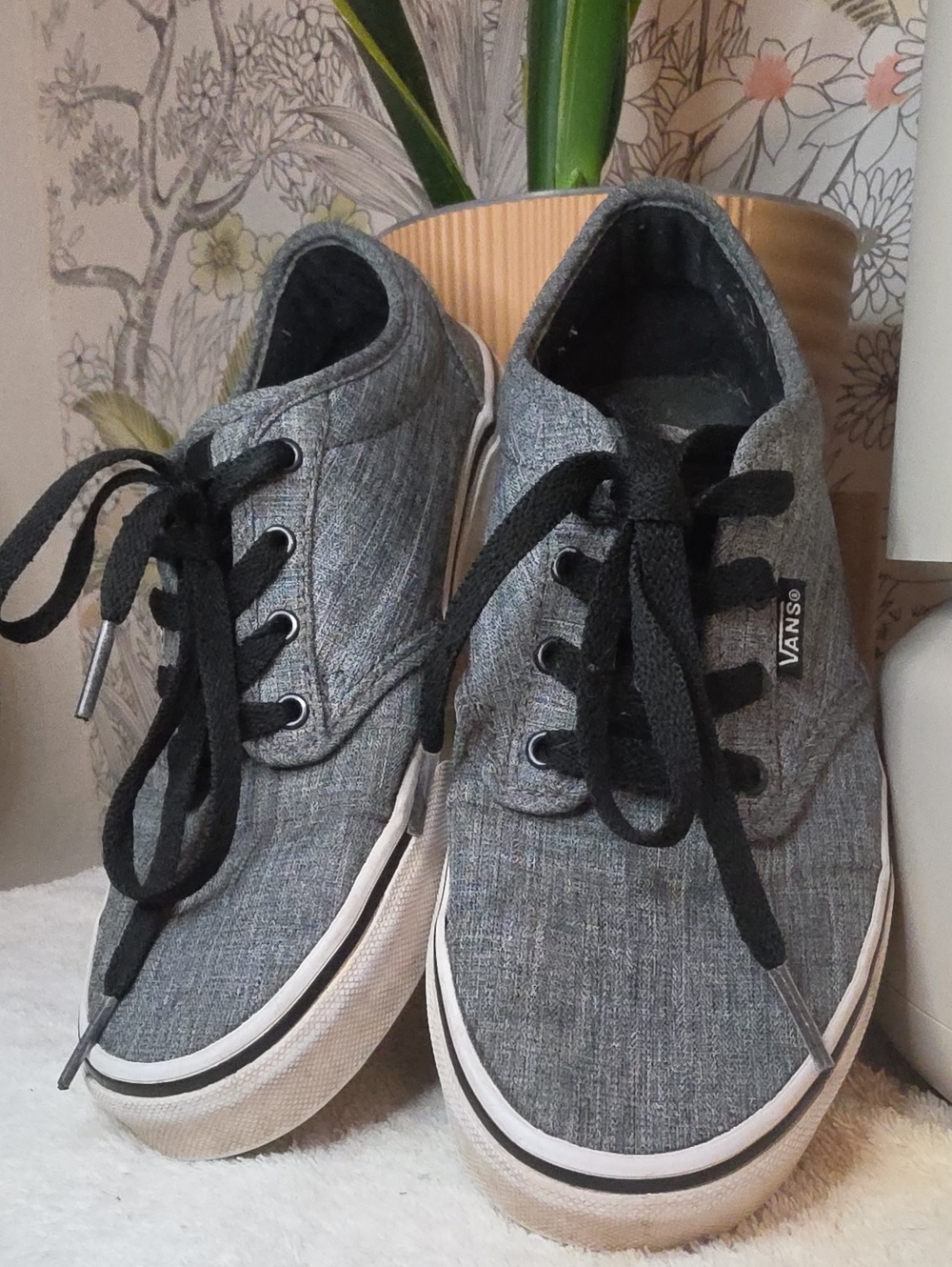 Vans Grey Canvas Low-Top Sneakers with Black Laces